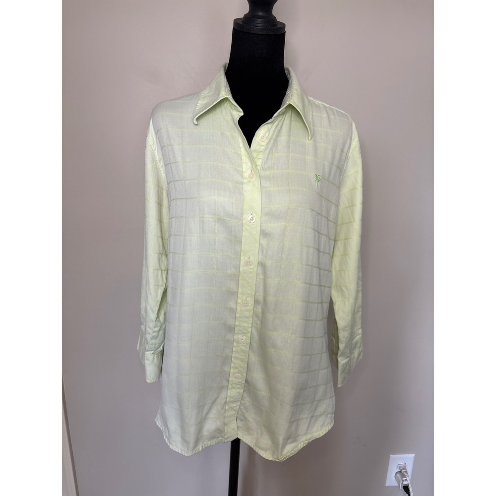 Lilly Pulitzer Vintage Y2K Lt Green Windowpane Plaid Palm Tree Cotton Shirt 10
